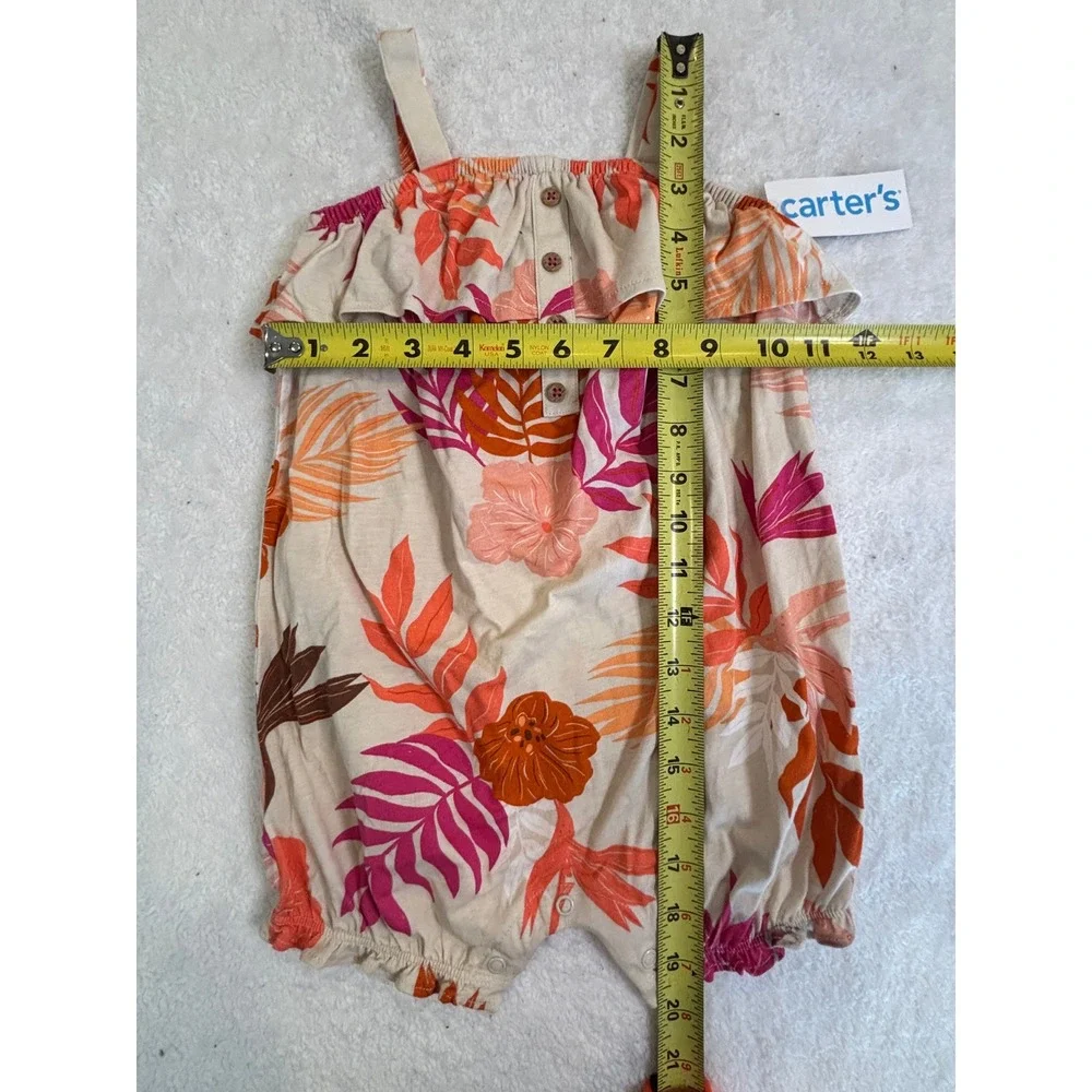 Carters Baby Girl Tropical‎ Floral Ruffle Romper Pink Orange 24M New